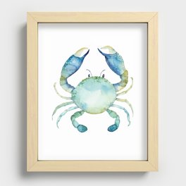 Crab watercolor coastal nautical beach art teal green Recessed Framed Print