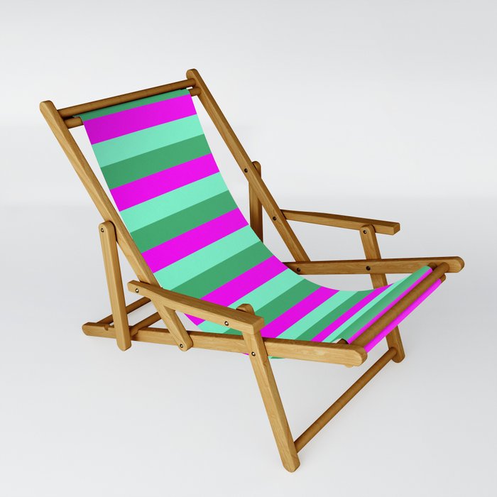 Aquamarine, Sea Green, and Magenta Lines Pattern Sling Chair