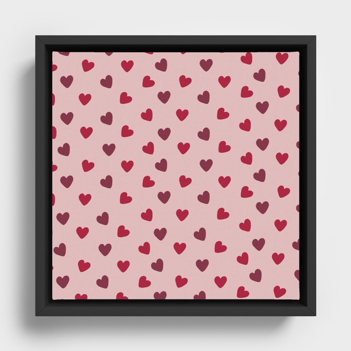Cute Hearts Valentine On Pink Background Pattern Framed Canvas