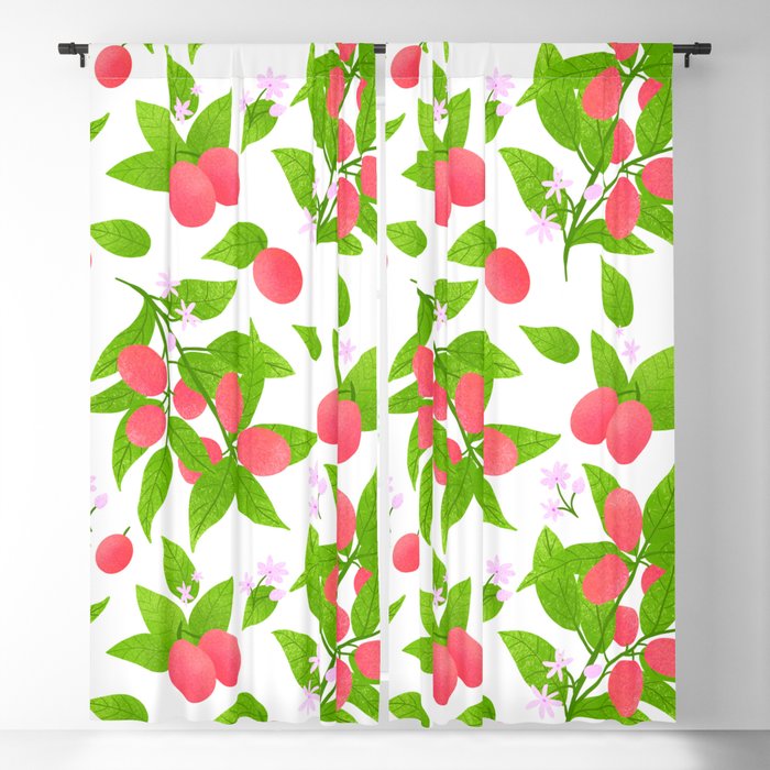 Pink and green berries botanical pattern Blackout Curtain