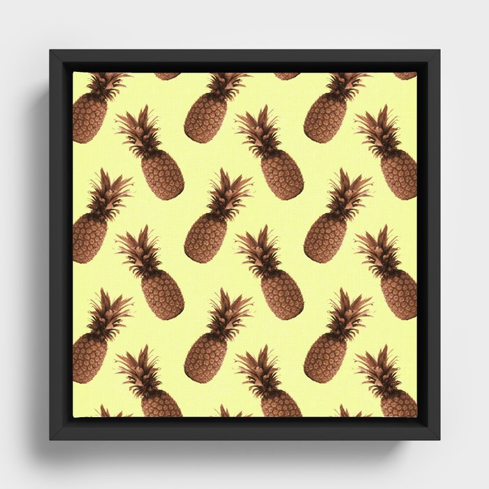 Pineapple Pattern - Tropical Pattern - Summer- Pineapple Wall Art - Brown, Beige - Minimal Framed Canvas
