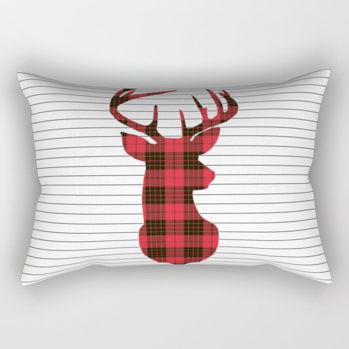 Plaid Deer Head on Minimal Stripes Rectangular Pillow