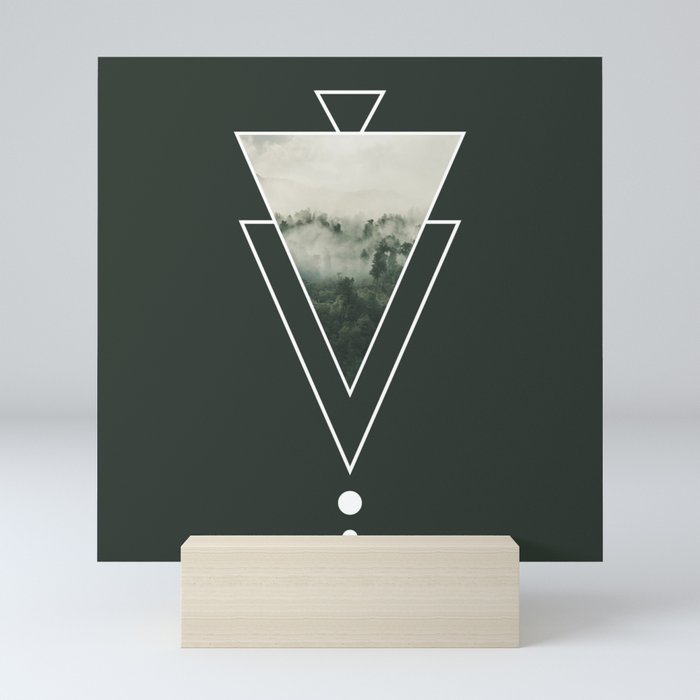 Aesthetic Foggy Forest View with Triangles Mini Art Print