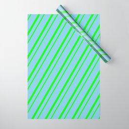 [ Thumbnail: Sky Blue & Lime Colored Striped Pattern Wrapping Paper ]