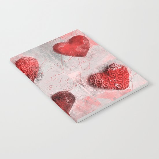 Heart Love red mixed media pattern Notebook