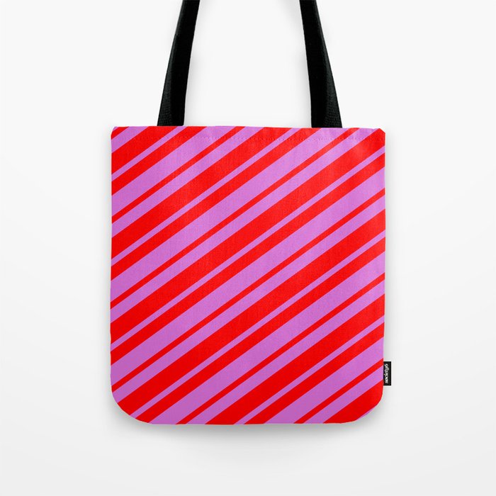 Orchid and Red Colored Stripes Pattern Tote Bag