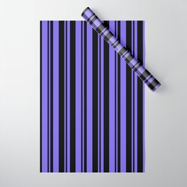 [ Thumbnail: Black & Medium Slate Blue Colored Lines Pattern Wrapping Paper ]