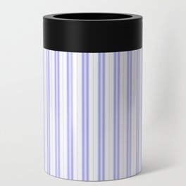 Periwinkle Blue and White Narrow Vertical Vintage Provincial French Chateau Ticking Stripe Can Cooler
