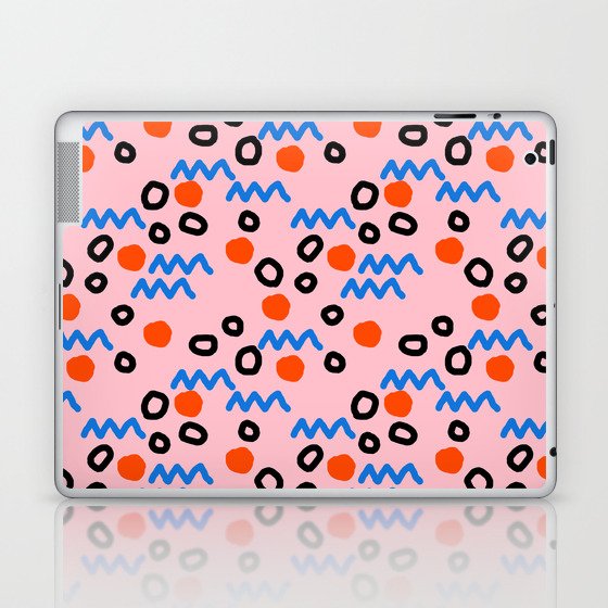 Bro - abstract retro pattern squiggle dot lines grid pink red children 1980s 80s throwback pop art Laptop & iPad Skin