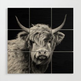 Highland Cow Black And White Wood Wall Art