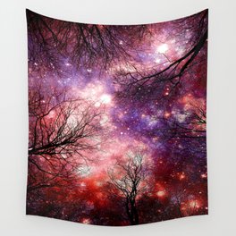 Black Trees Coral Red Purple Space Wall Tapestry