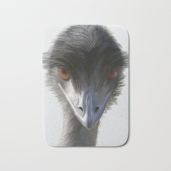 Suspicious Emu Stare, watercolor Bath Mat