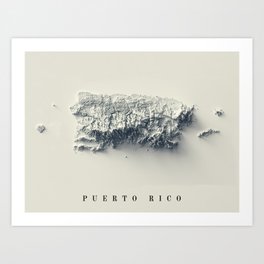 Puerto Rico Relief Map 3D digitally-rendered Art Print