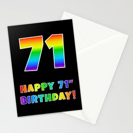 [ Thumbnail: HAPPY 71ST BIRTHDAY - Multicolored Rainbow Spectrum Gradient Stationery Cards ]