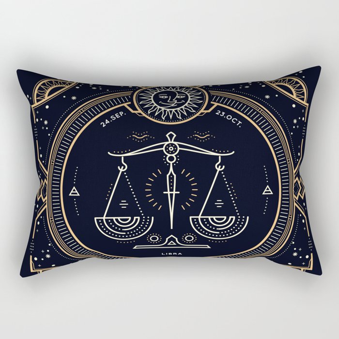 Libra Zodiac Golden White on Black Background Rectangular Pillow