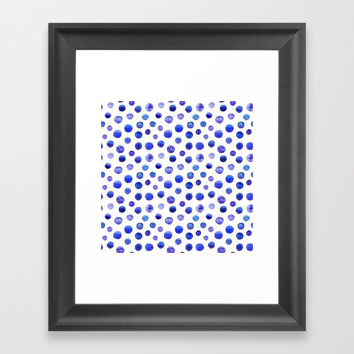 Blue polka dot watercolor pattern Framed Art Print