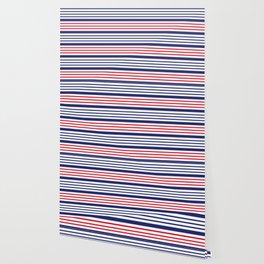 Patriotic Stripes- Red White and Blue Nautical- Horizontal Wallpaper