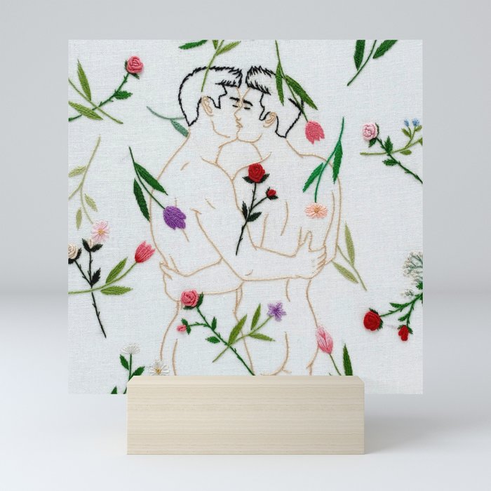 Embroidery art "Flowers" printed/ Gay art Mini Art Print