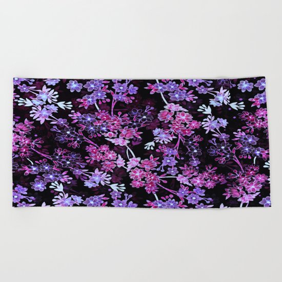Pink & Purple Floral Pattern Beach Towel