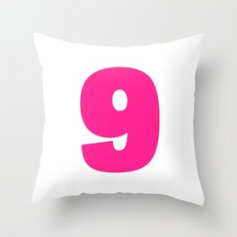 9 (Dark Pink & White Number) Throw Pillow