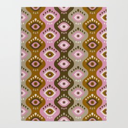 Psychedelic Wavy Eyes – Ochre & Pink Poster