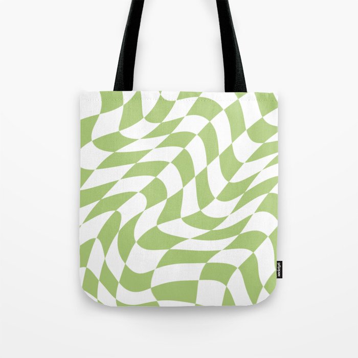 Wavy Matcha Green Checkered Print Tote Bag by Brianna Caron Creative