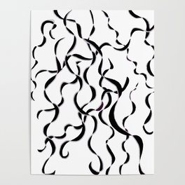 Ribbons of B & W & Silver Strand Abstract Poster