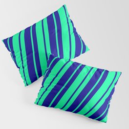 [ Thumbnail: Green & Dark Blue Colored Striped Pattern Pillow Sham ]