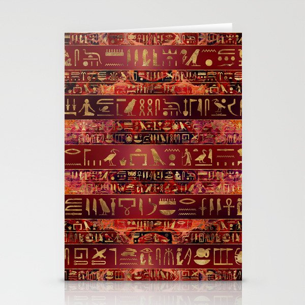 Egyptian hieroglyphs gold on red painted texture Stationery Cards