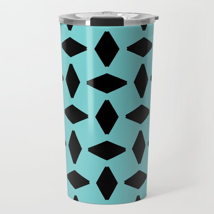 Black Geometric Retro Shapes on Turquoise Green Blue Travel Mug