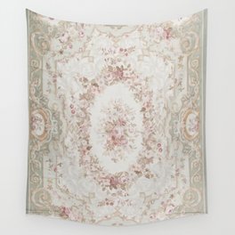 Antique French Aubusson Rose Sage Floral Wall Tapestry