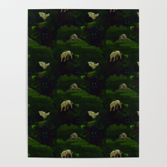 seamless digital pattern with leopards and panthers Poster