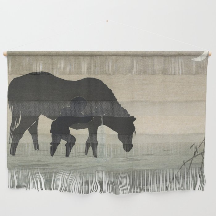 Man Washing His Horse in the Sea - Vintage Japanese Woodblock Print Art Wall Hanging
