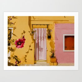 Pink Flower Burano Door, Italy Art Print