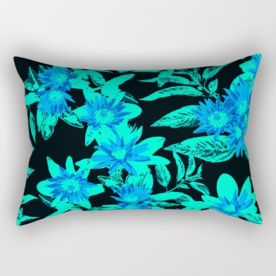 Bright Blue Vintage Blooms Rectangular Pillow
