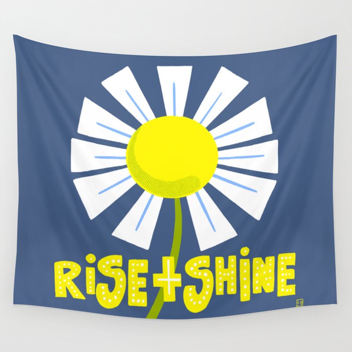 Rise And Shine Retro Modern Daisy Flower On Navy Wall Tapestry