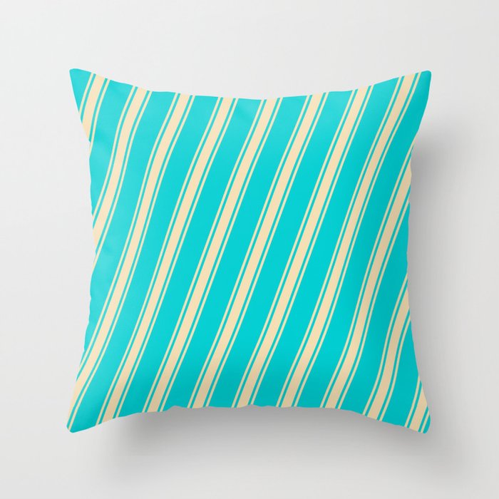 Dark Turquoise and Tan Colored Stripes/Lines Pattern Throw Pillow