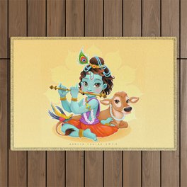 Baby Krishna with sacred cow Outdoor Rug
