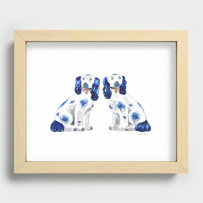 Pair of Staffordshire Dogs in Blue Recessed Framed Print