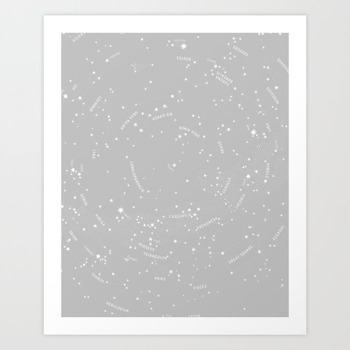 Constellation Map - Gray Art Print