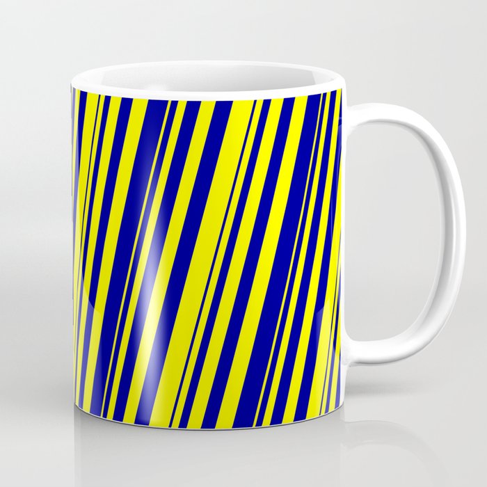 Yellow and Dark Blue Colored Striped Pattern Coffee Mug