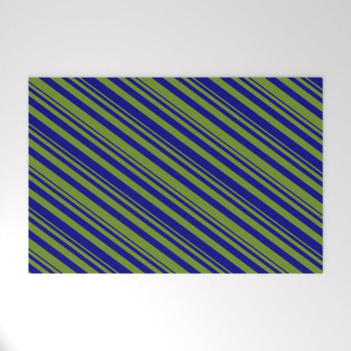 Green & Blue Colored Striped/Lined Pattern Welcome Mat