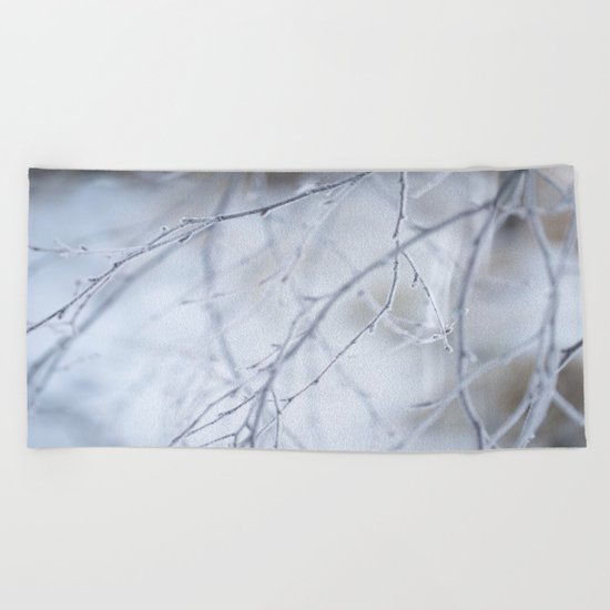 Frozen Twigs in Beautiful Winter Day Beach Towel