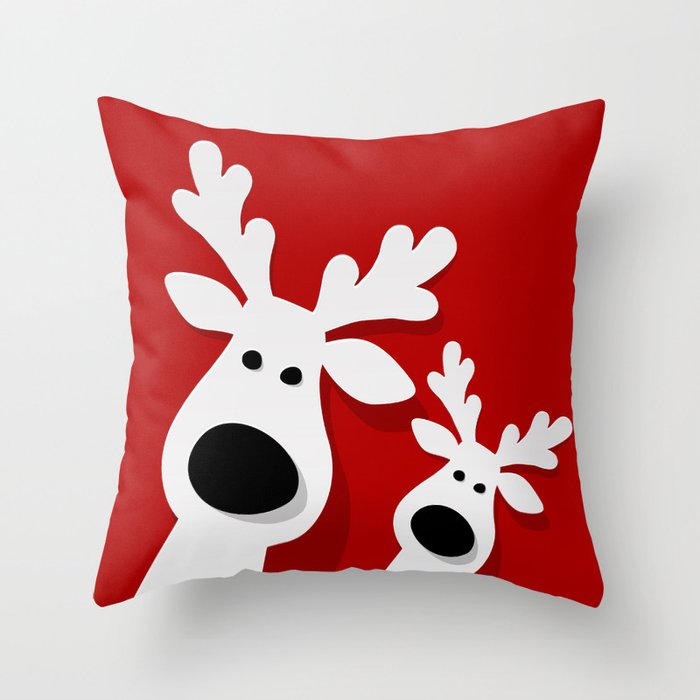 Red Christmas Reindeers Throw Pillow