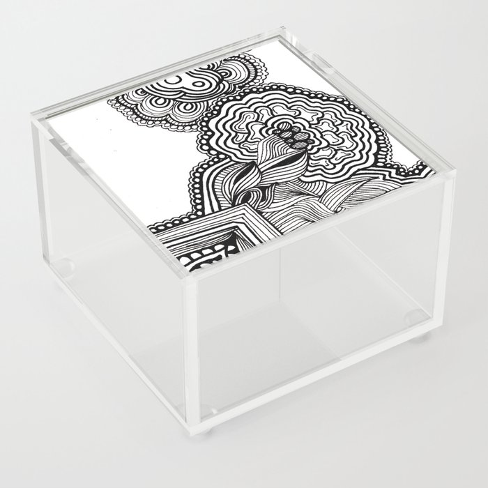 Black and White Flower Brain Acrylic Box