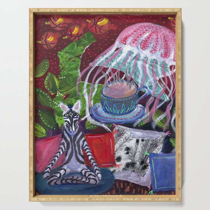 A Jellyfish Prepares Tea for the Meditating Zebra Serving Tray