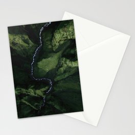Flowing River in a green mountain valley in Iceland from above – Landscape Photography Stationery Card