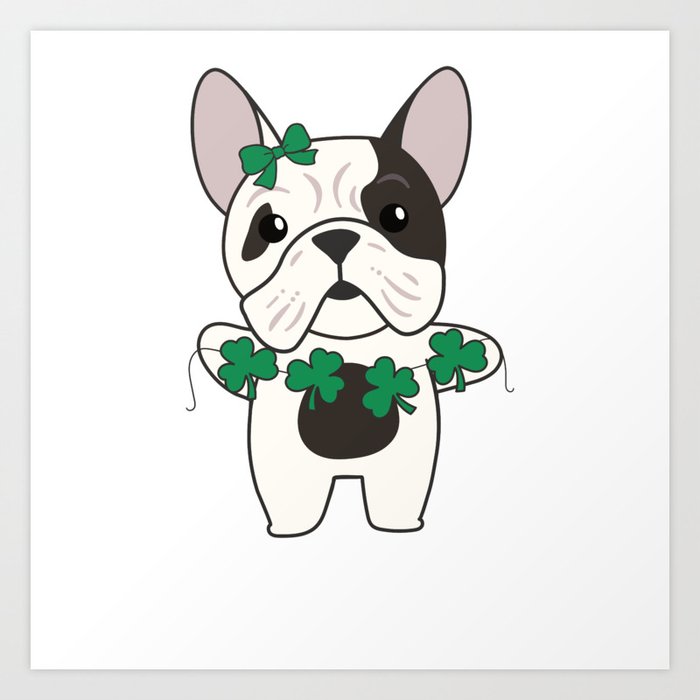 Bulldog Shamrocks Cute Animals For Luck Art Print