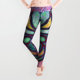 Stained Glass Tulip Heart in Pink and Green Leggings