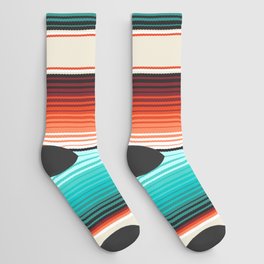 Navajo White, Turquoise and Burnt Orange Southwest Serape Blanket Stripes Socks
